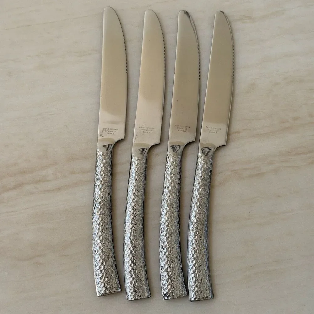4pc Pier 1 Imports Hammered Dinner Knives 9” Stainless
